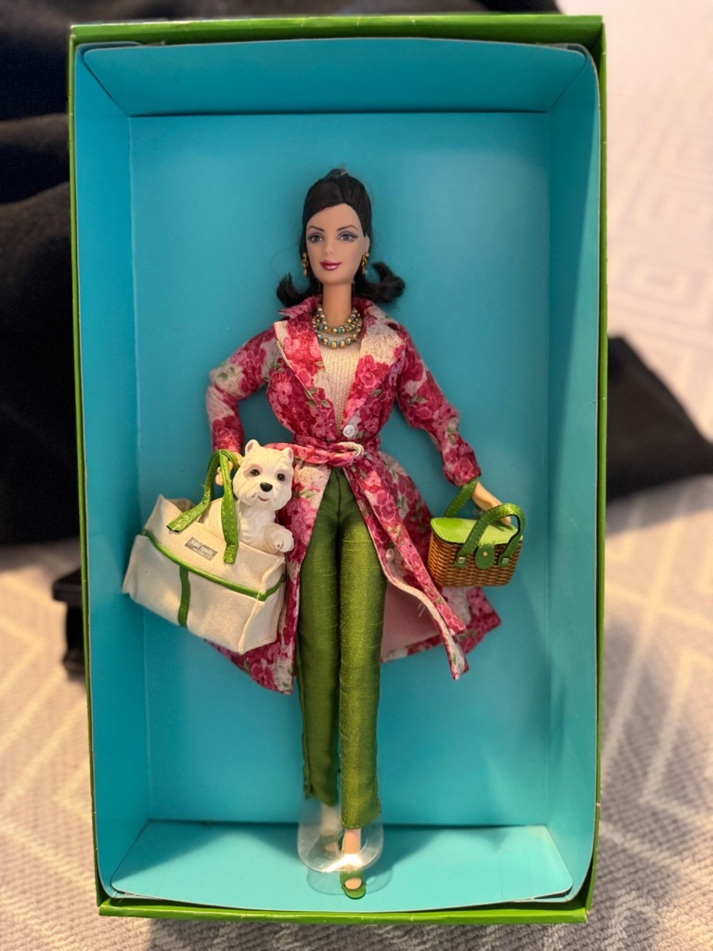 Fashion Doll in Pink Floral Coat & Green Pants